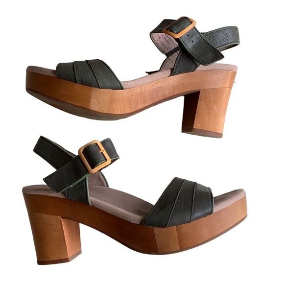 Earth Oak Chestnut Forest Green Leather Platform Sandals Size 9.5 - Picture 4 of 9